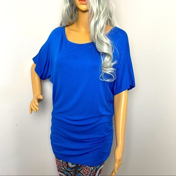 Made by Jonny Side-Ruched Shirt – Blue – NWT – Size Large - Picture 1 of 12